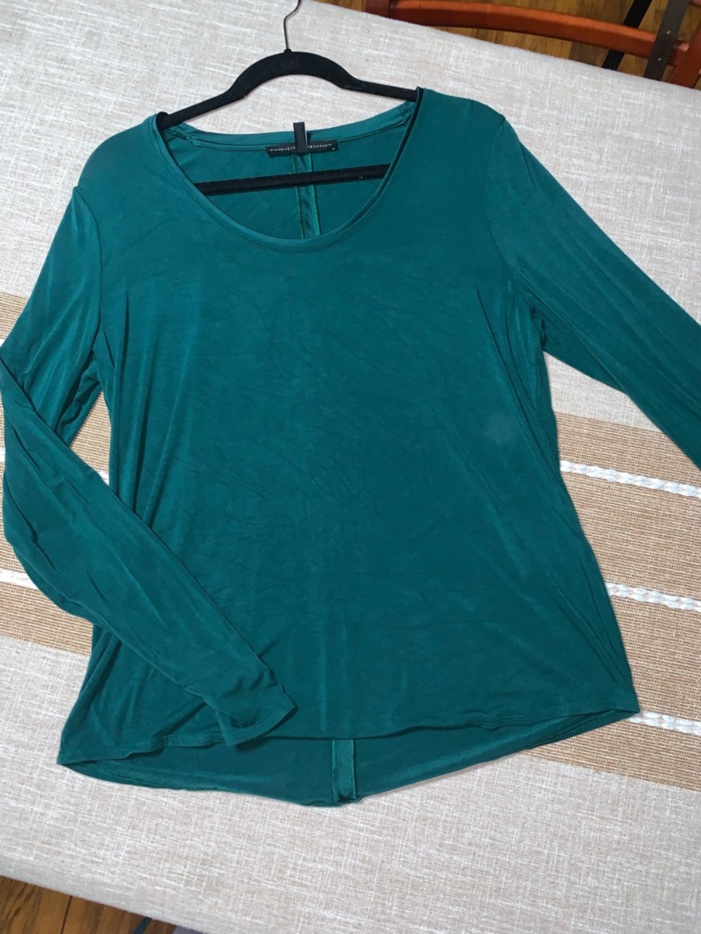 White House Black Market Teal Long-Sleeve Crew Neck Top